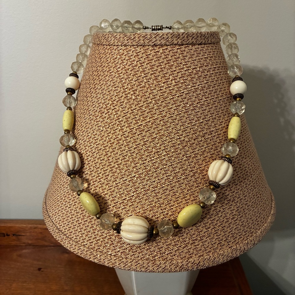 Elegant Vintage Beaded Necklace in Yellow and Cream Classic Elevate your Outfit